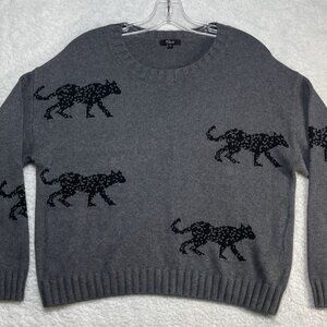 Rails Perci Grey Jungle Leopard Cat Sweater Size Small Cotton Cashmere